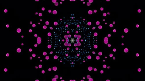 Abstract Kaleidoscope with Geometric Pink Spheres and Blue Particles