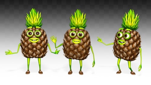 3D Cartoon Pineapple Character Gestures Animation Pack