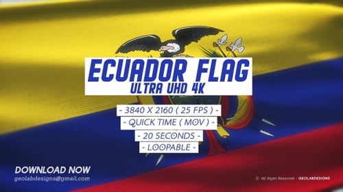 Realistic Waving Ecuador Flag with National Emblem
