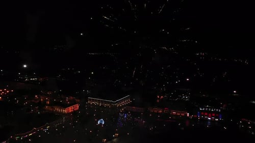 Fireworks in the Night Sky. Aerial View.