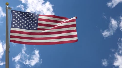 Realistic American Flag Waving Against Blue Sky with Clouds