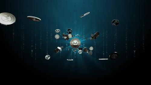 Set 3-4 MONERO Cryptocurrency Background with Flying Coins 4K