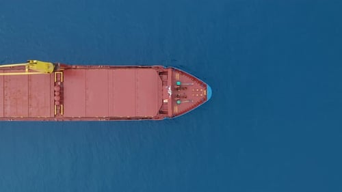 Aerial View. Cargo Ship on the Open Sea.