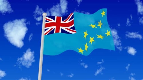 Tuvalu Flag Waving in Realistic Blue Sky Animation