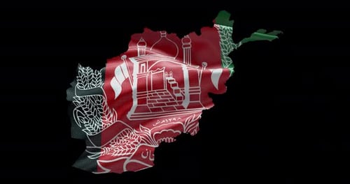 Afghanistan Map Outline with Waving National Flag Animation