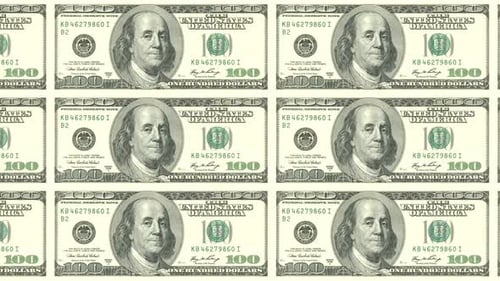 Seamless One Hundred Dollar Bills Scrolling Background