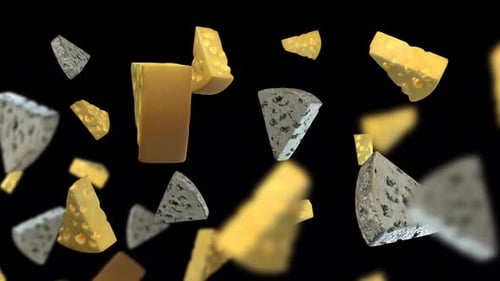 Floating Swiss and Blue Cheese Pieces Seamless Loop