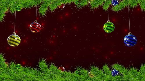 Festive Christmas Ornaments and Pine Branches Background Loop