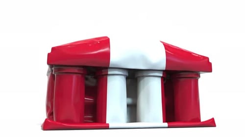 Deflating Inflatable Bank Building with Flag of Peru