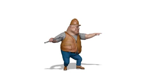 Comic 3D Workman Fun Dance em loop em branco