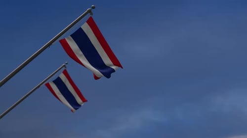 Realistic Thailand Flag Waving in Blue Sky Animation