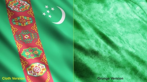 Waving Turkmenistan Flag with Realistic and Grungy Fabric Textures