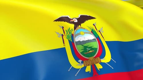 Realistic Waving Ecuador Flag with National Coat of Arms