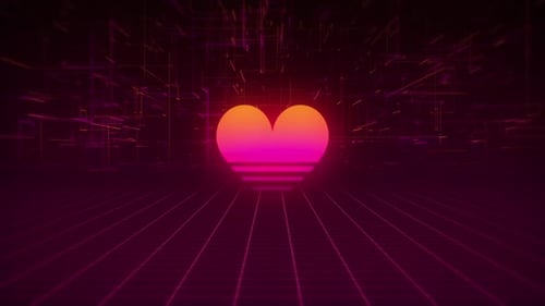 Synthwave Wireframe Net und Heart 80er