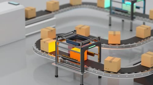 Loop transmitting of packaging box on the conveyor belt