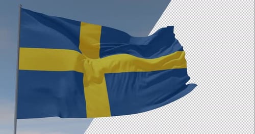 Realistic Sweden Flag Waving with Alpha Channel Loop
