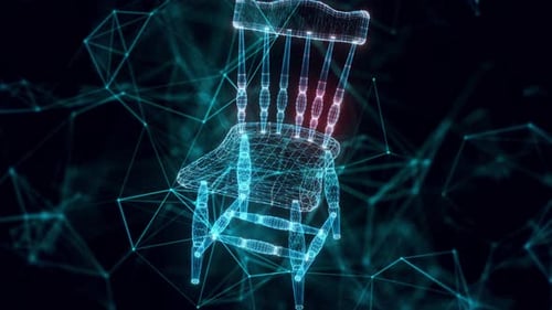 Wooden Chair Hologram Close Up 4k