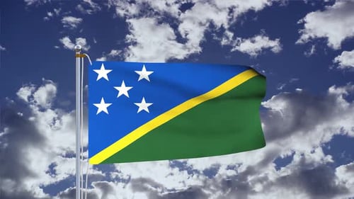 Solomon Islands Flag Waving in Realistic Sky Animation