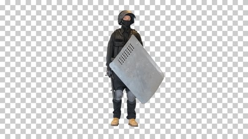 Police anti-émeute d'une unité spéciale avec un bouclier, Alpha Channel