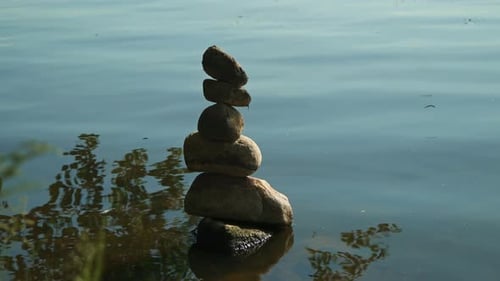 Pyramid of Stones By the Water. Symbolizing Zen, Harmony, Balance. Positive Energy.