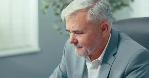 Man in Suit Working in Office, Close Up
