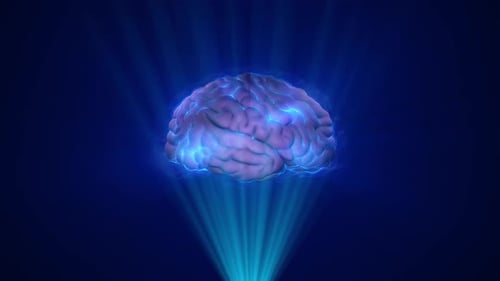 Futuristic Human Brain Hologram with Glowing Digital Activity