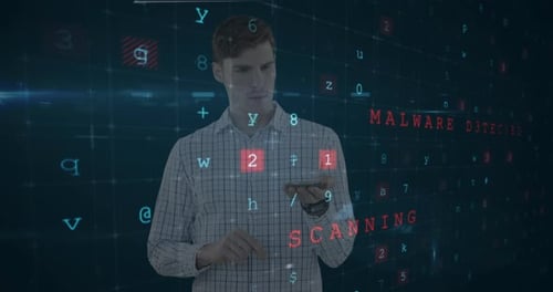 Young Adult Using Phone with Digital Theme