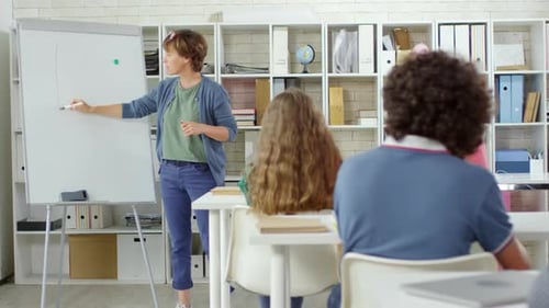 Teacher Leads Class Drawing Graph On Whiteboard