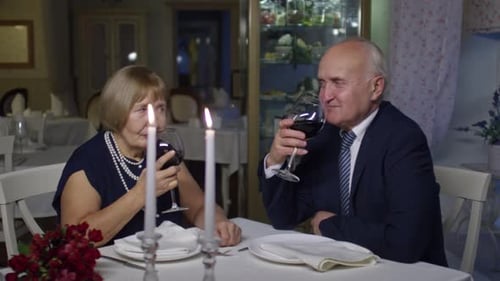Elderly Couple Celebrating in Restaurant