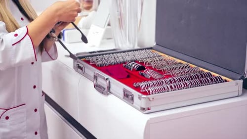 Modern ophthalmology clinic. Tools for checking the eye vision and eye health