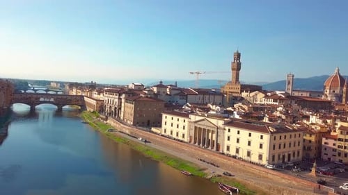 Aerial View. Florence Ponte Vecchio Bridge and City Skyline in Italy. Florence Is Capital City of