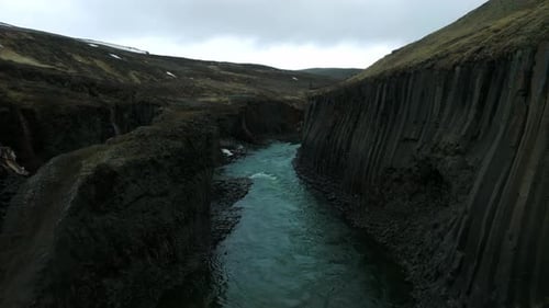 Epic Aerial View of the Studlagil Basalt Canyon Iceland