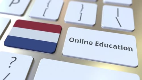 Online Education Text and Flag of the Netherlands on the Buttons