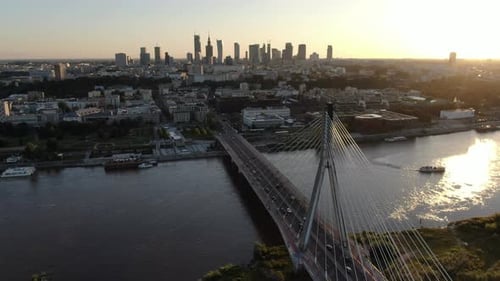 Aerial view of Holy Cross Bridge (Swietokrzyski Bridge) in Warsaw, Poland