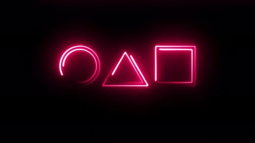 Animación abstracta de círculo, triángulo y contorno cuadrado sin fisuras. Animación de un neón brillante