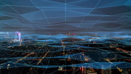 smart Connected city skyline. Futuristic network concept, city Technology.