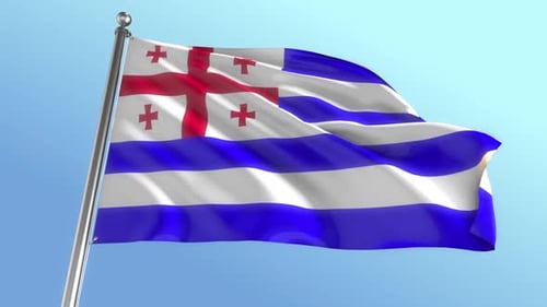 Realistic Waving Flag of Adjara Against Blue Sky