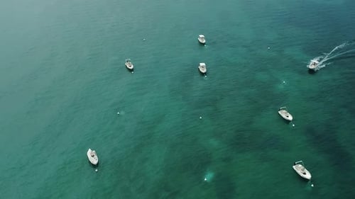 Turquoise Ocean with Boats Aerial