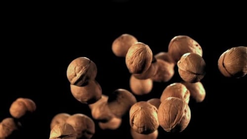 Super Slow Motion Walnuts Rise and Fall Down