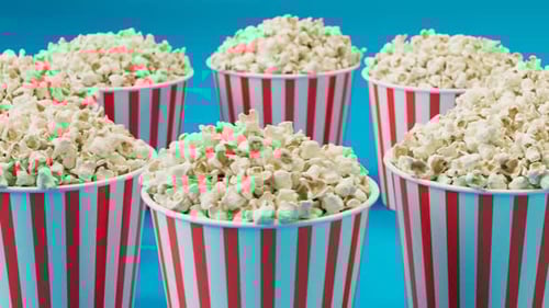 Animated Red Stripe Popcorn Buckets With Panning Camera
