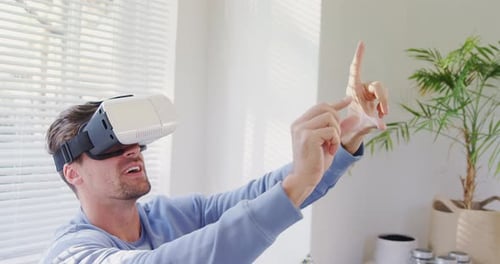 Man Experiencing Virtual Reality with VR Headset