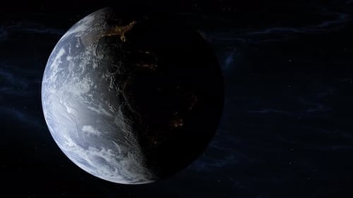 Realistic Rotating Earth with City Lights from Space