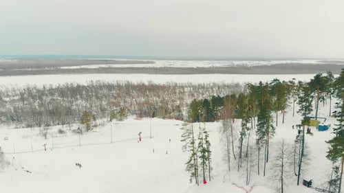Ski Surface Lift Located on Slope Covered with Thick Snow