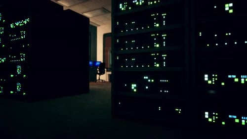 Modern Server Room with Supercomputers Light