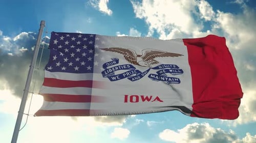 Realistic Iowa and USA Flag Merge Animation
