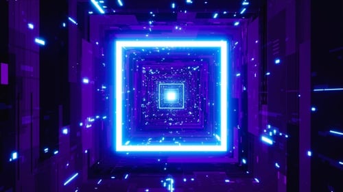 Lumière carrée bleue scintillante dans une boucle VJ Cyber Tunnel violette