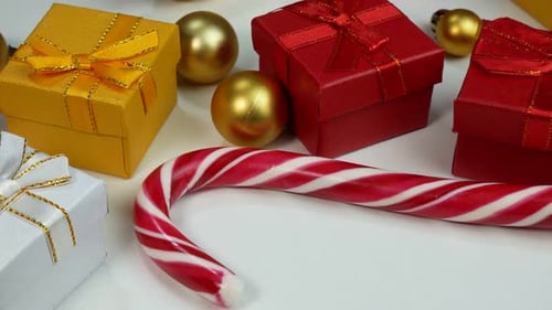 Festive Holiday Gifts and Candy Canes Still Life