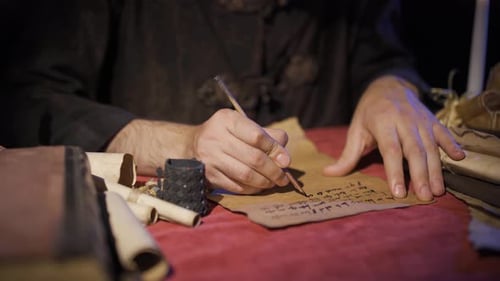 Man Writing With Quill By Candlelight