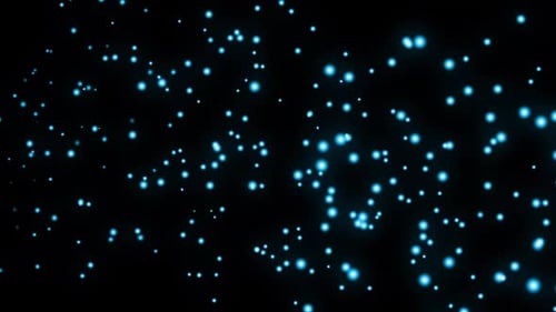 Animation de plusieurs points de lumière bleus brillants se déplaçant dans un mouvement hypnotique sur fond noir