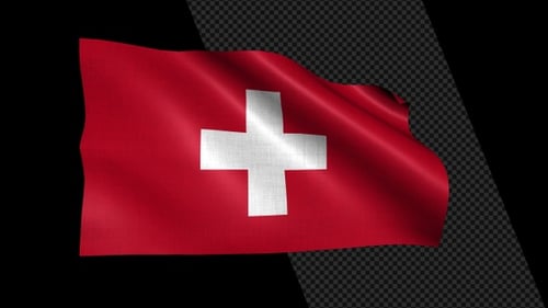 Waving Switzerland Flag Seamless Loop on Black Background